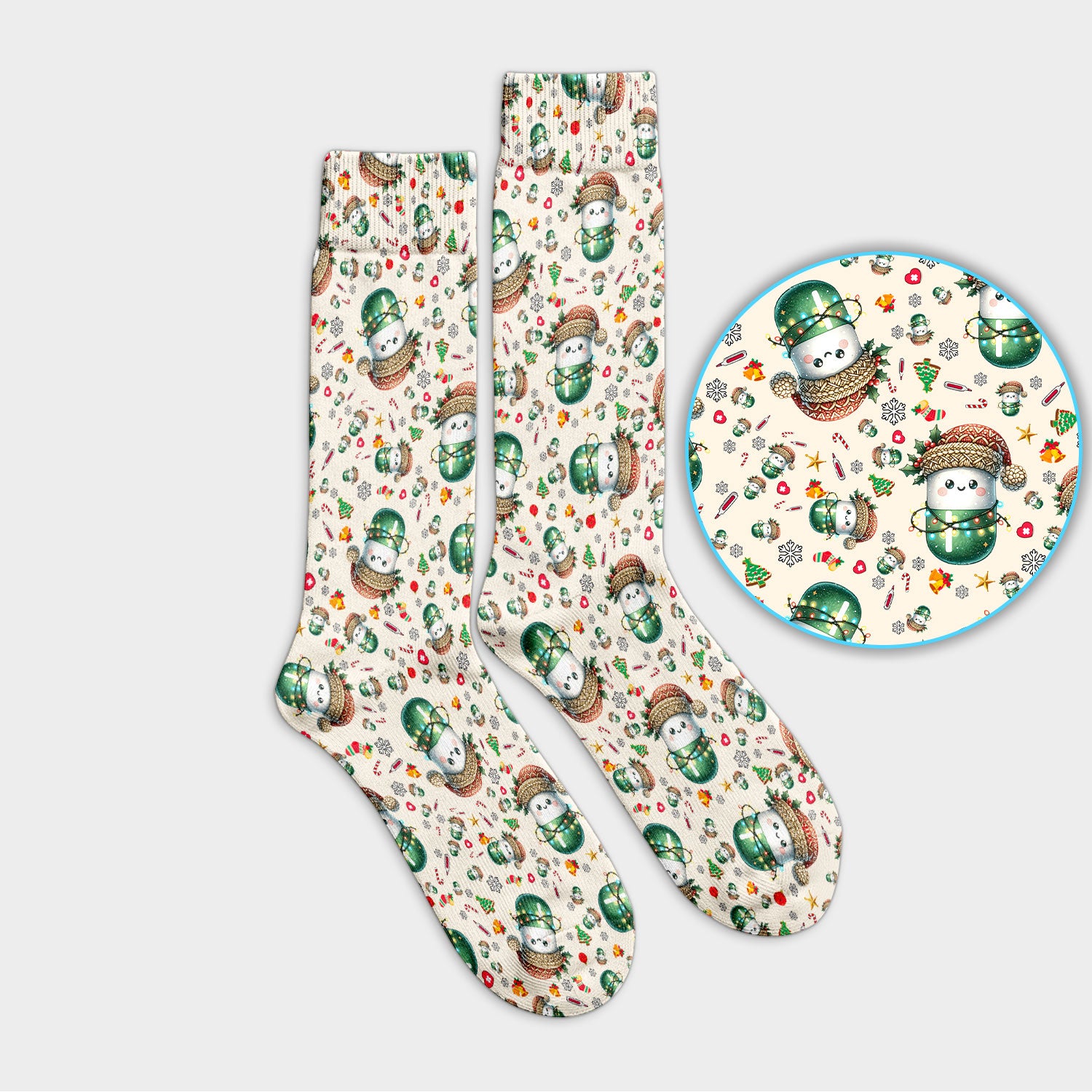 Pharmacy Tech Christmas Socks – Cute Green Snowman Print Nurse Outfit – Funny Holiday Medical Uniform for Pharmacists