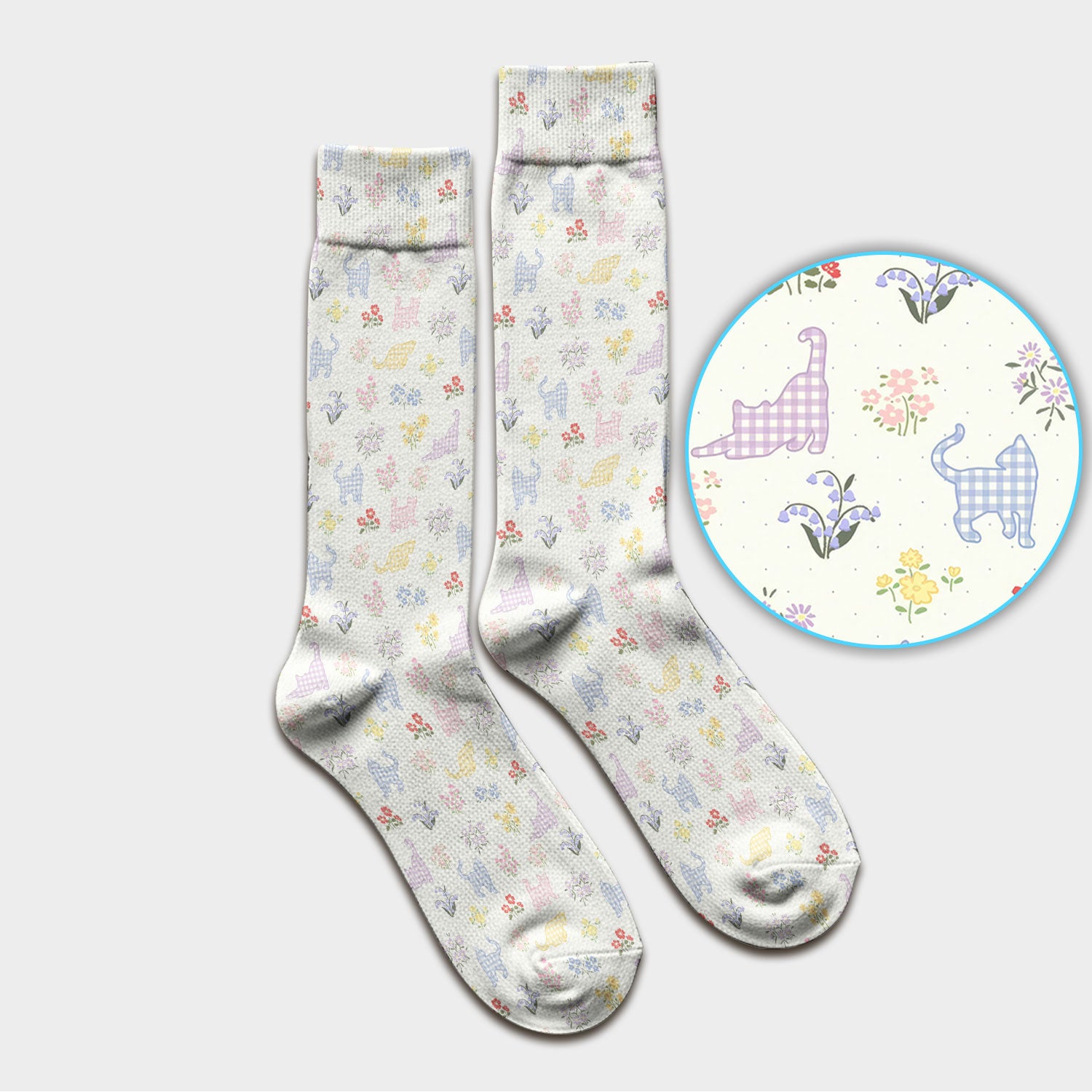 Pastel Cat Floral Nurse Scrub Socks, Cute Cat Medical Pattern Sock, Breathable Fabrics Nursing Uniform