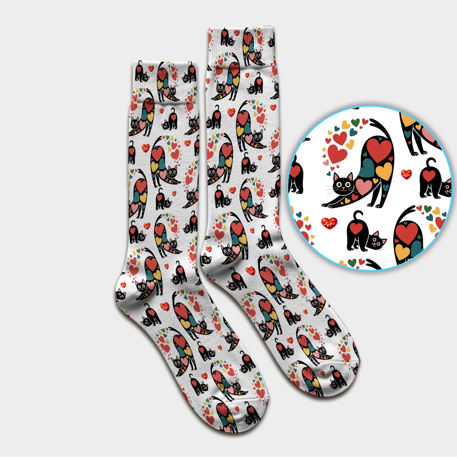 Playful Cat Valentine Heart Print Medical Socks, Socks for Nurse Doctor
