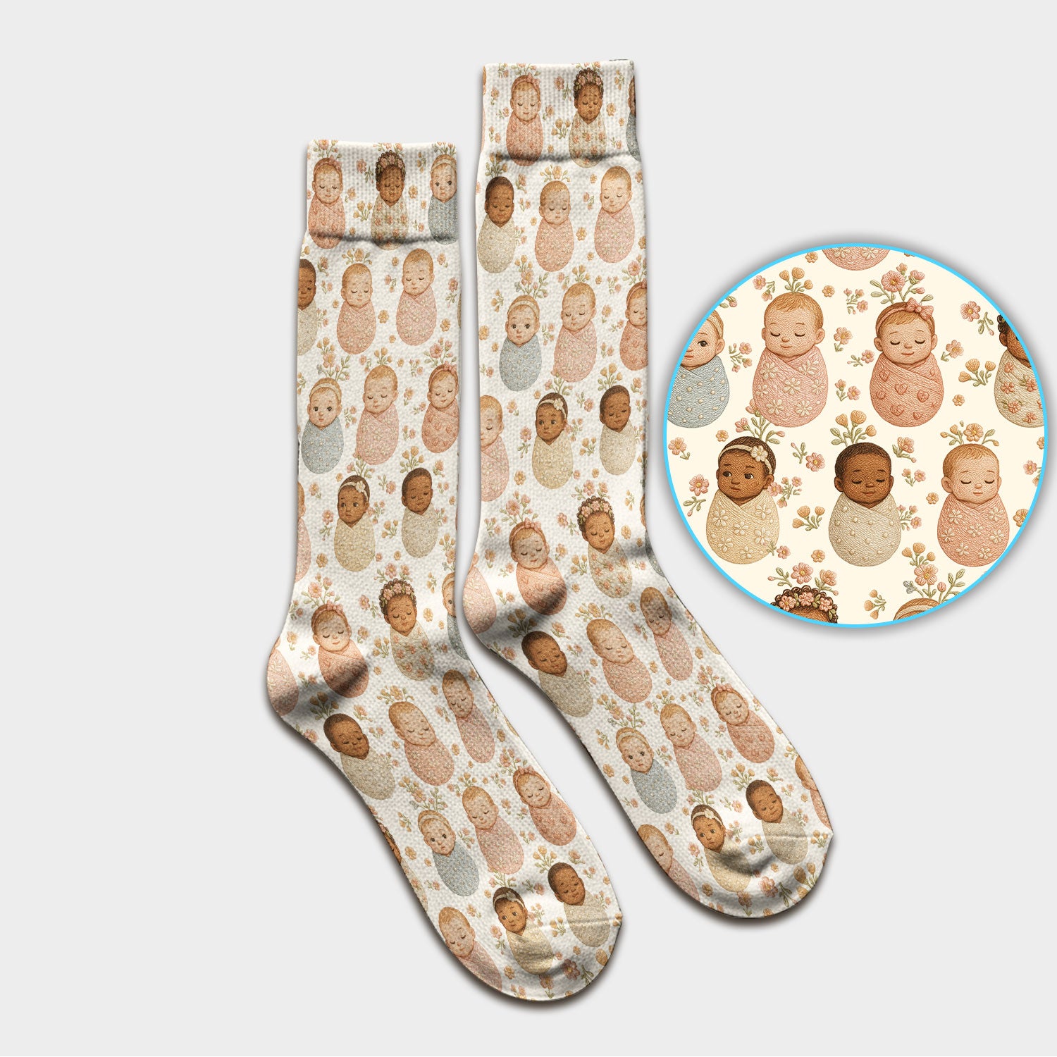 Sweet Newborn Baby Floral Print Medical Socks, Breathable Fabrics Medical Uniform