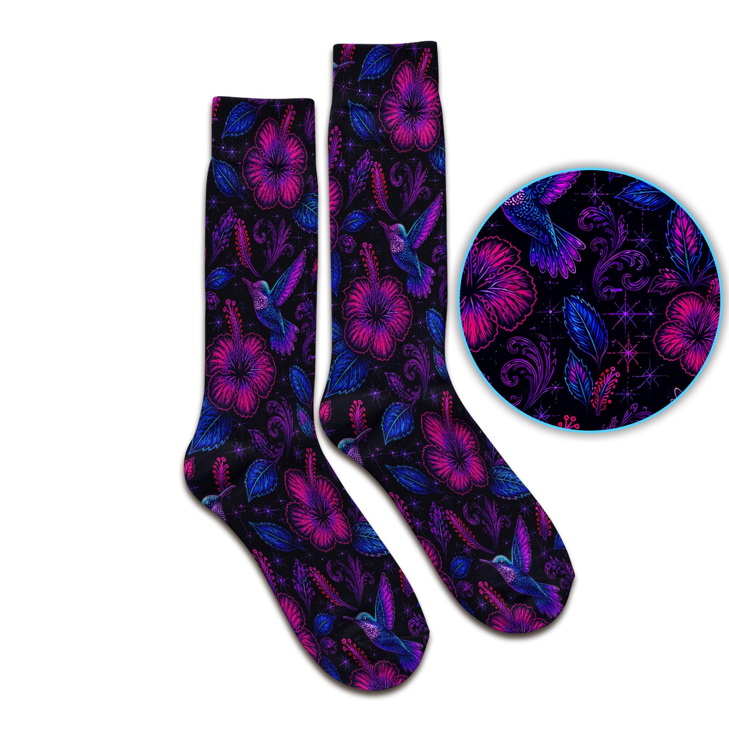 Tropical Hummingbird Hibiscus Floral Pattern Socks, Adult Socks for Men and Women