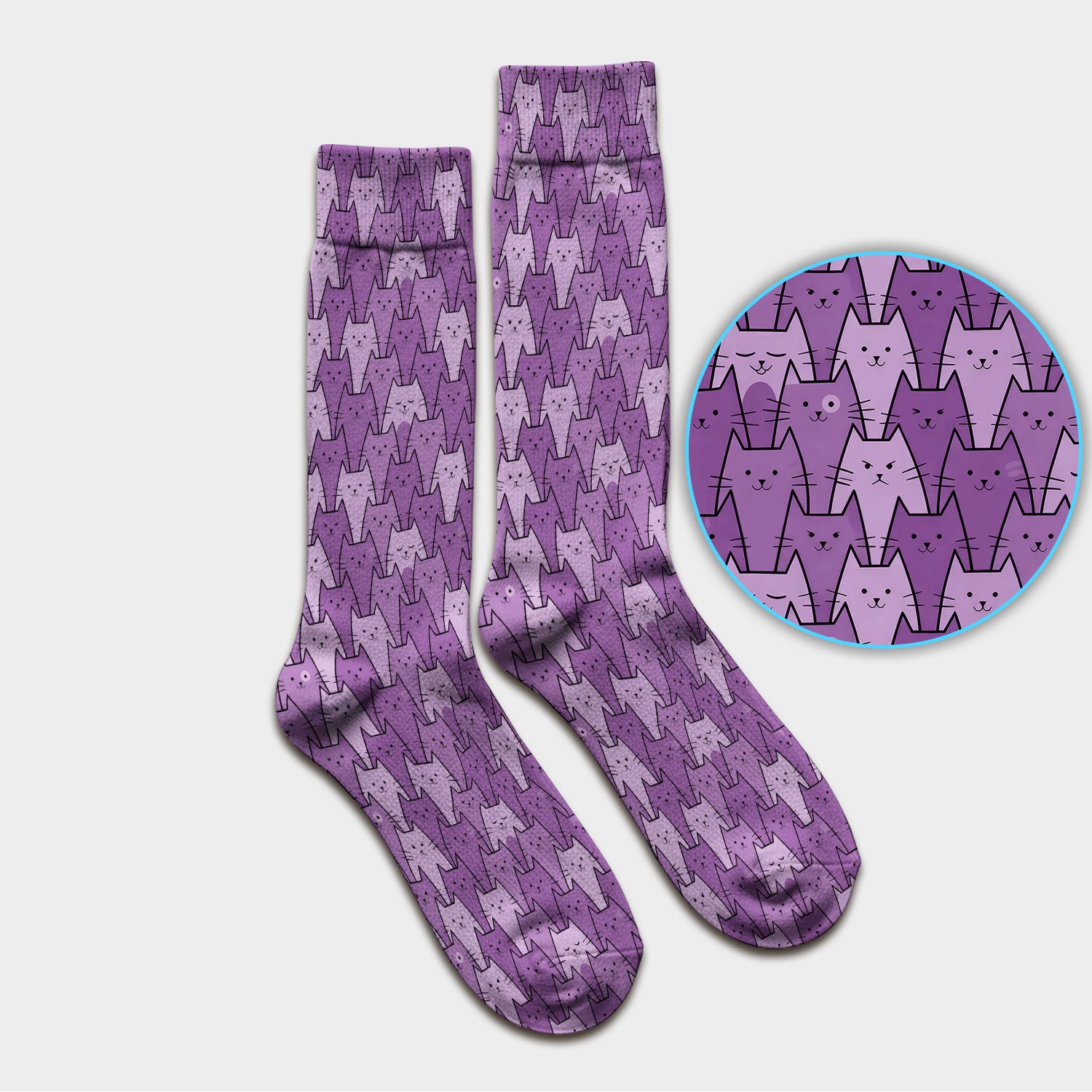 Cute Purple Cats Pattern Socks, Adult Socks for Men and Women
