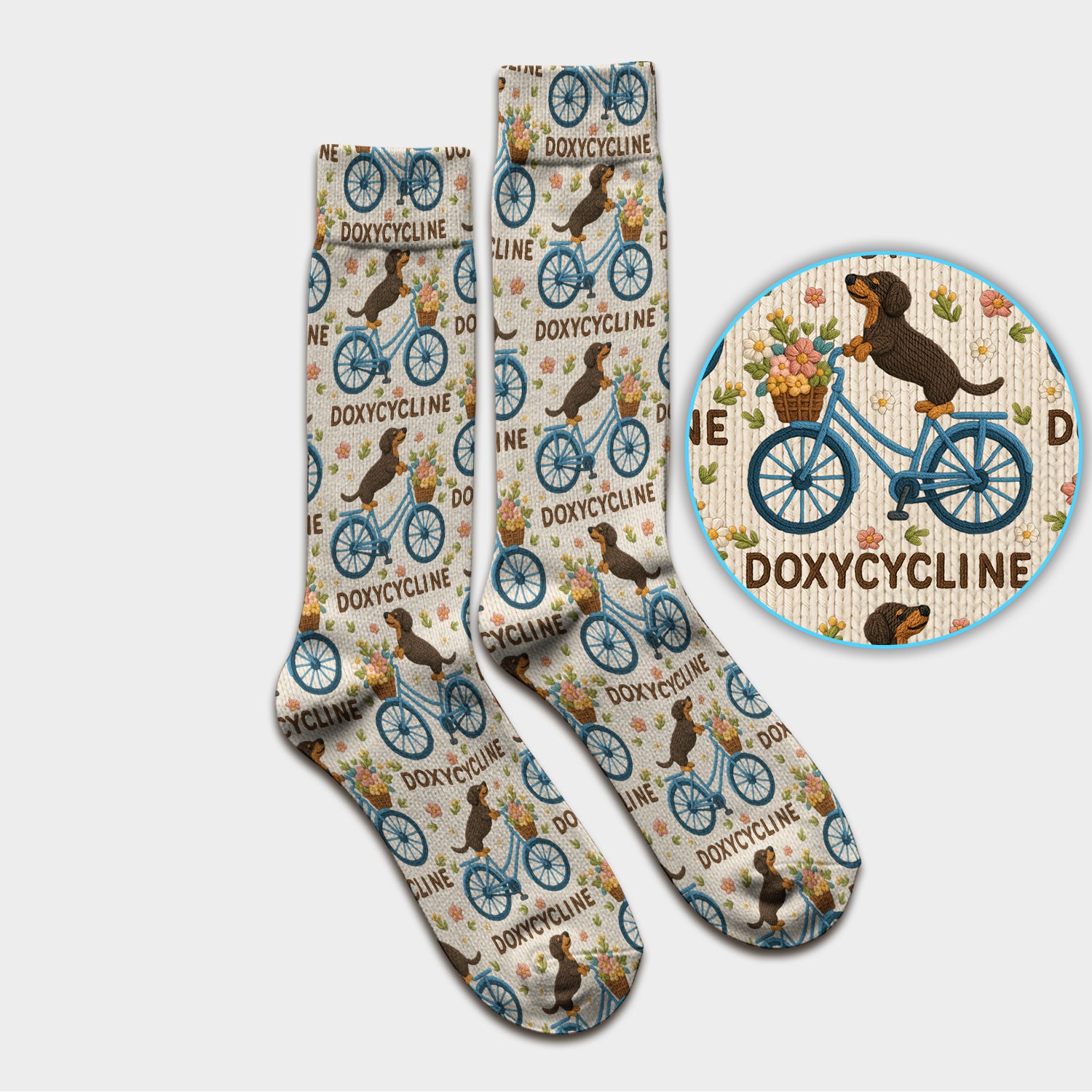 Doxycycline Pharmacy Bouffant Scrub Socks for Women - Dachshund on Bicycle Holiday Nursing Gift - Breathable Fabrics Sock Uniform