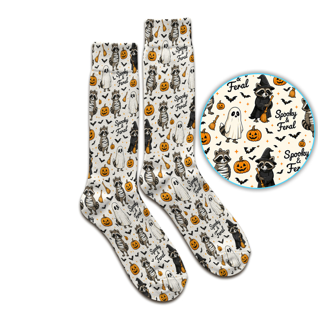 Spooky And Feral Halloween Raccoon Socks, Adult Socks for Men and Women