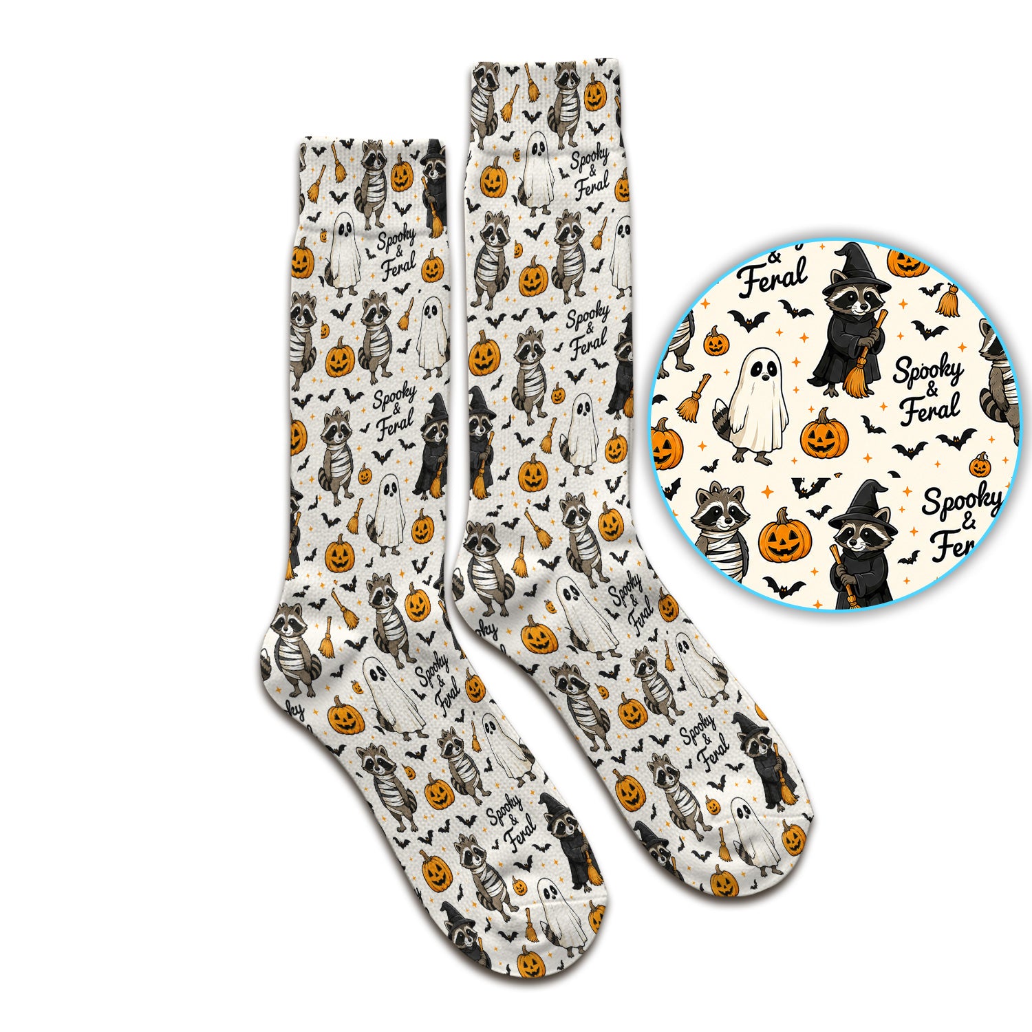 Spooky And Feral Halloween Raccoon Socks, Adult Socks for Men and Women