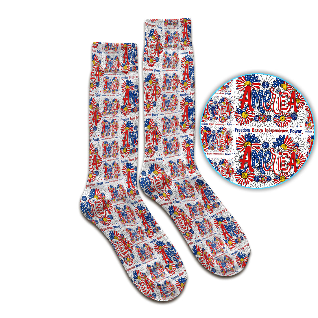 Patriotic America Floral Fireworks Pattern Socks, Adult Socks for Men and Women