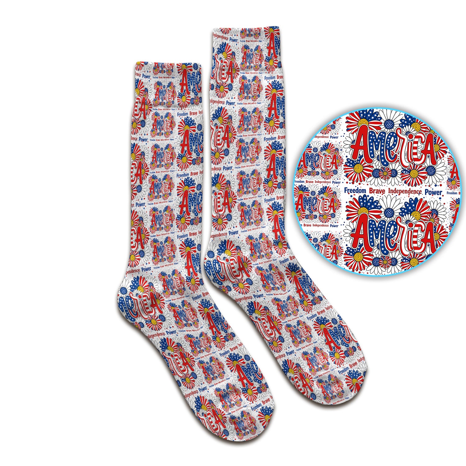 Patriotic America Floral Fireworks Pattern Socks, Adult Socks for Men and Women