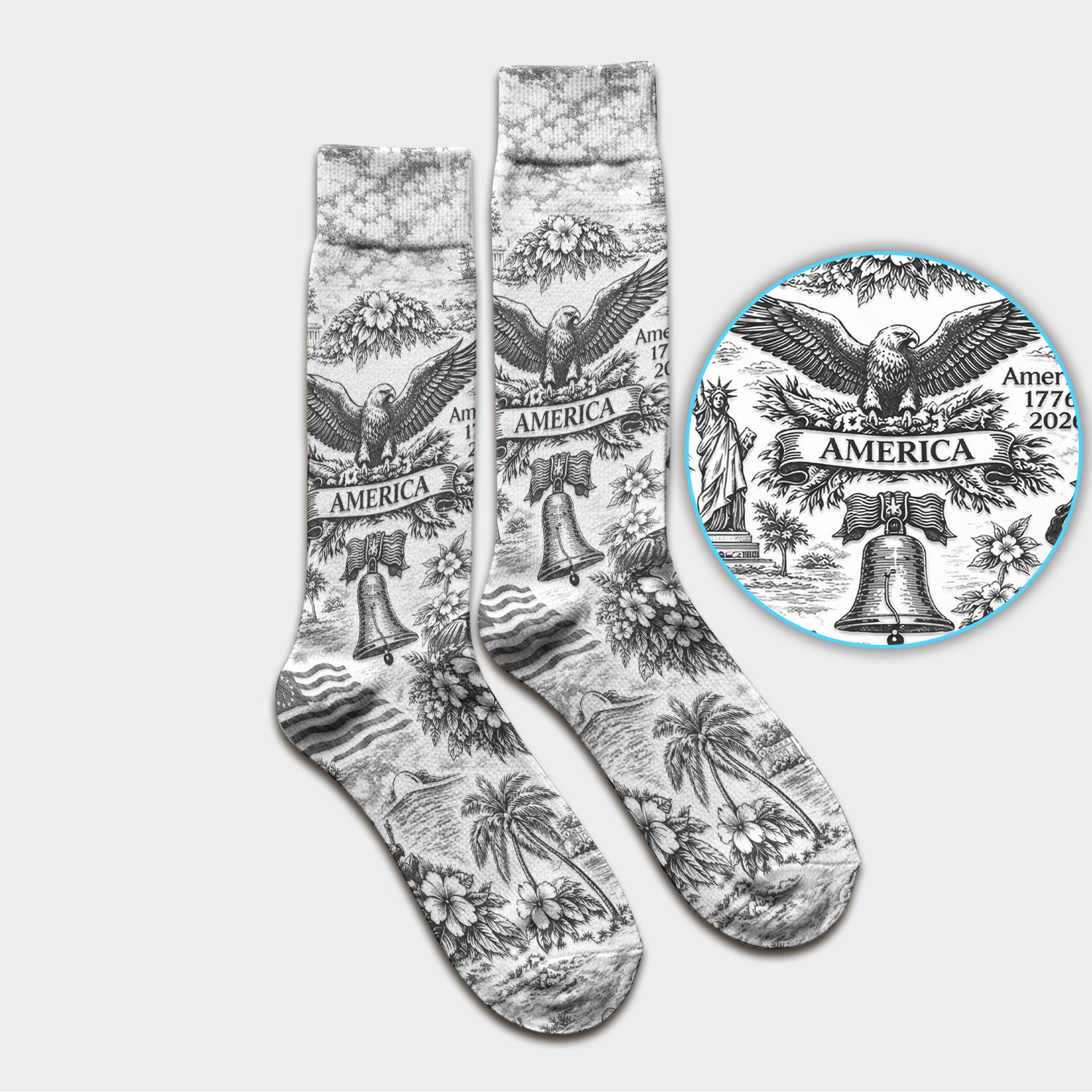 Patriotic America Heritage Toile Pattern Sock, Breathable Fabrics Medical Uniform