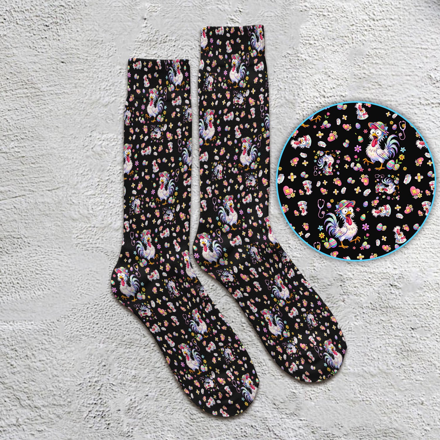 Funny Easter Nurse Chicken Pattern Socks, Socks for Nurse Doctor