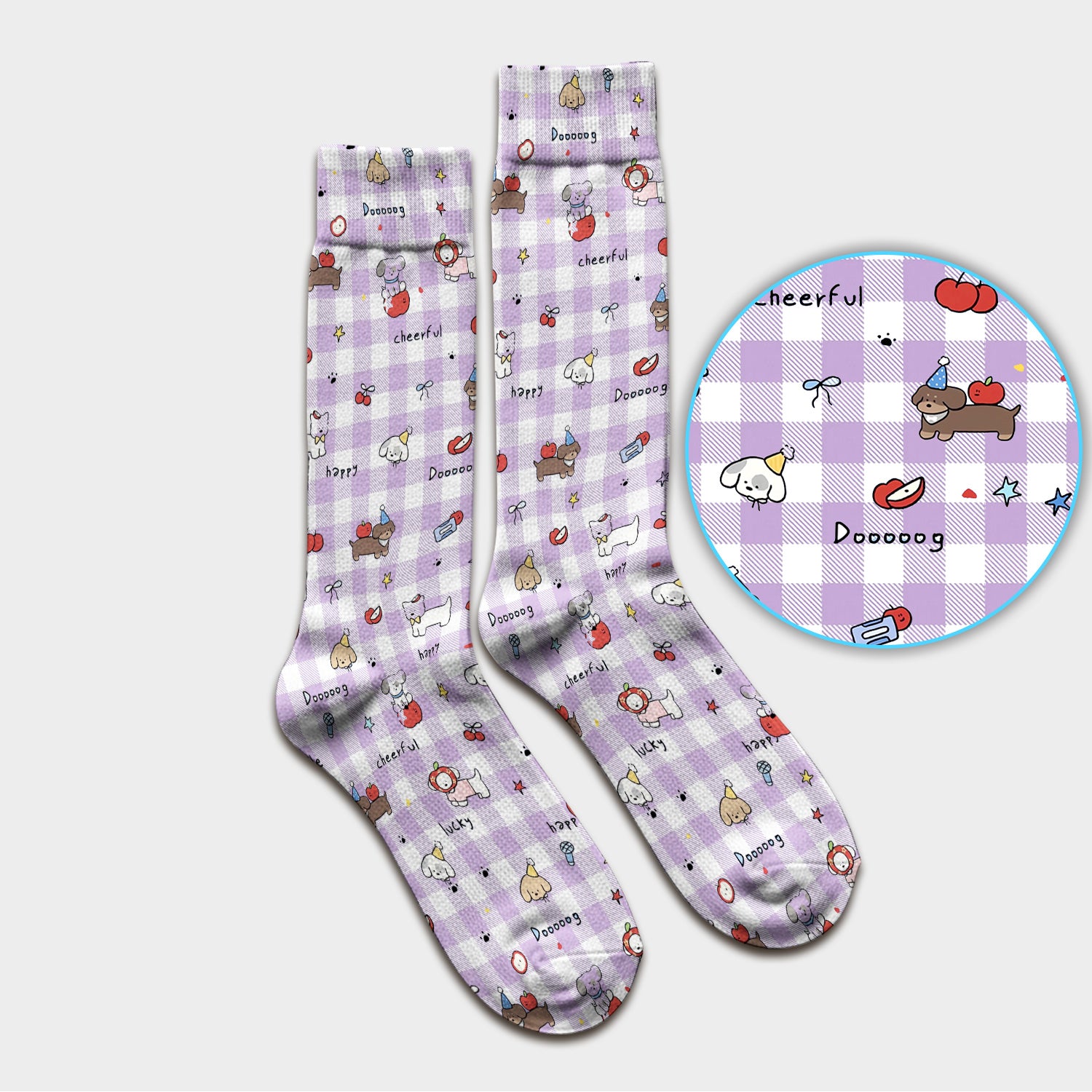 Cute Nurse Cartoon Puppy Apple Gingham Socks, Breathable Fabrics Medical Uniform