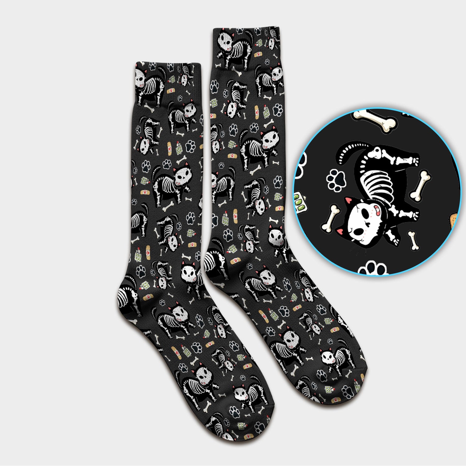 Skeleton Cat Medical Pattern Socks, Breathable Fabrics Medical Uniform
