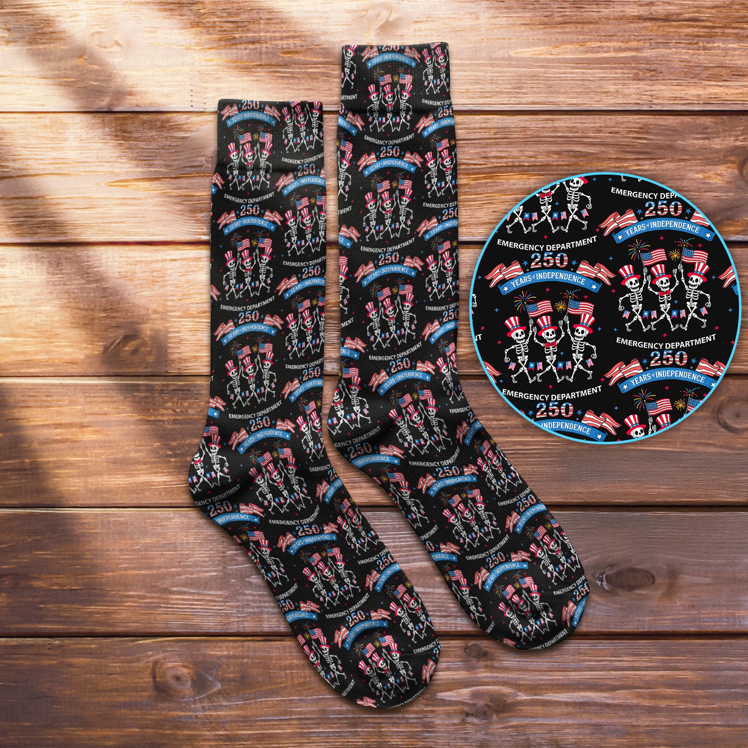 Patriotic Skeleton 250 Years ER Print Socks, Breathable Fabrics Medical Uniform