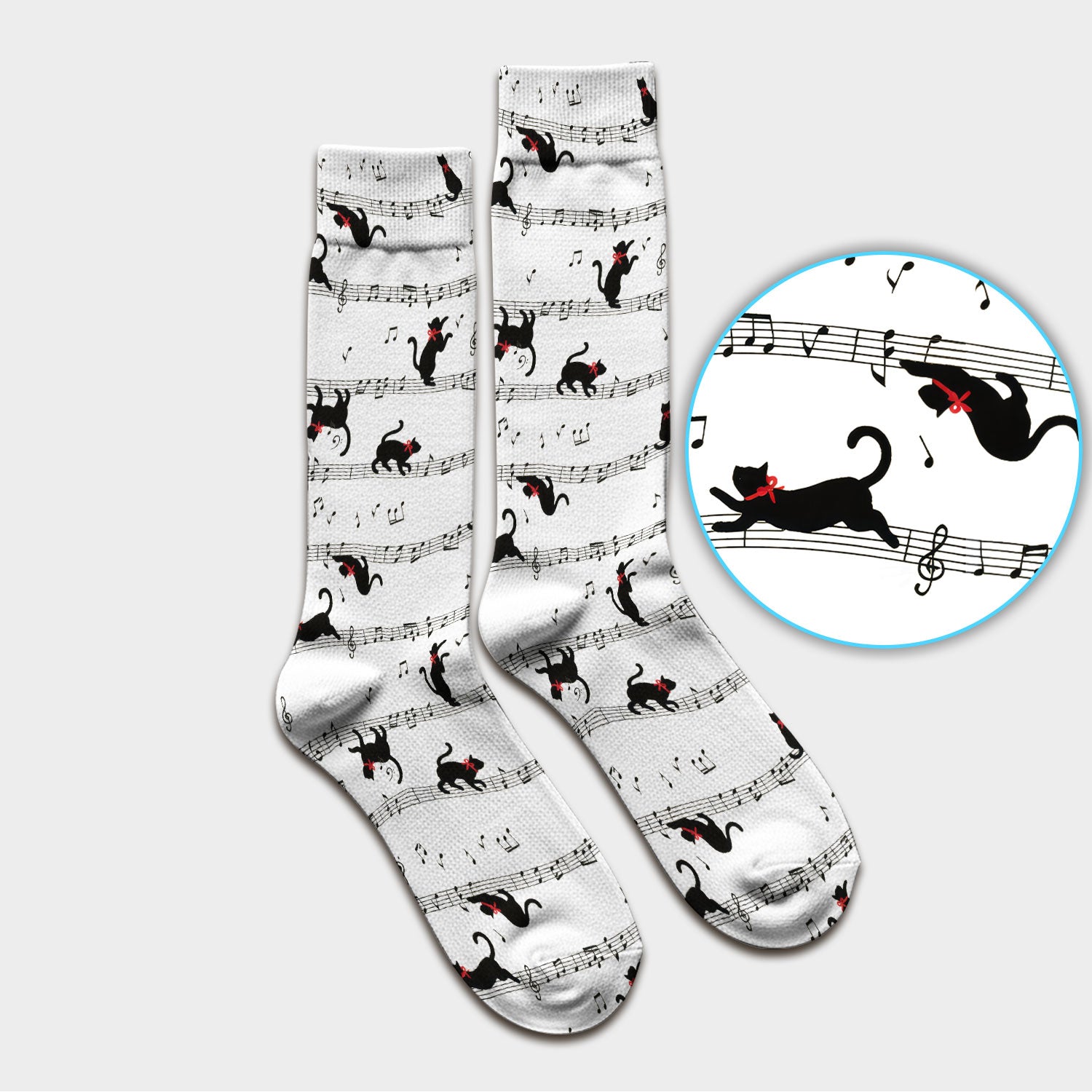 Cute Dancing Black Cat Music Staff Pattern Scrub Socks, Socks for Nurse Doctor