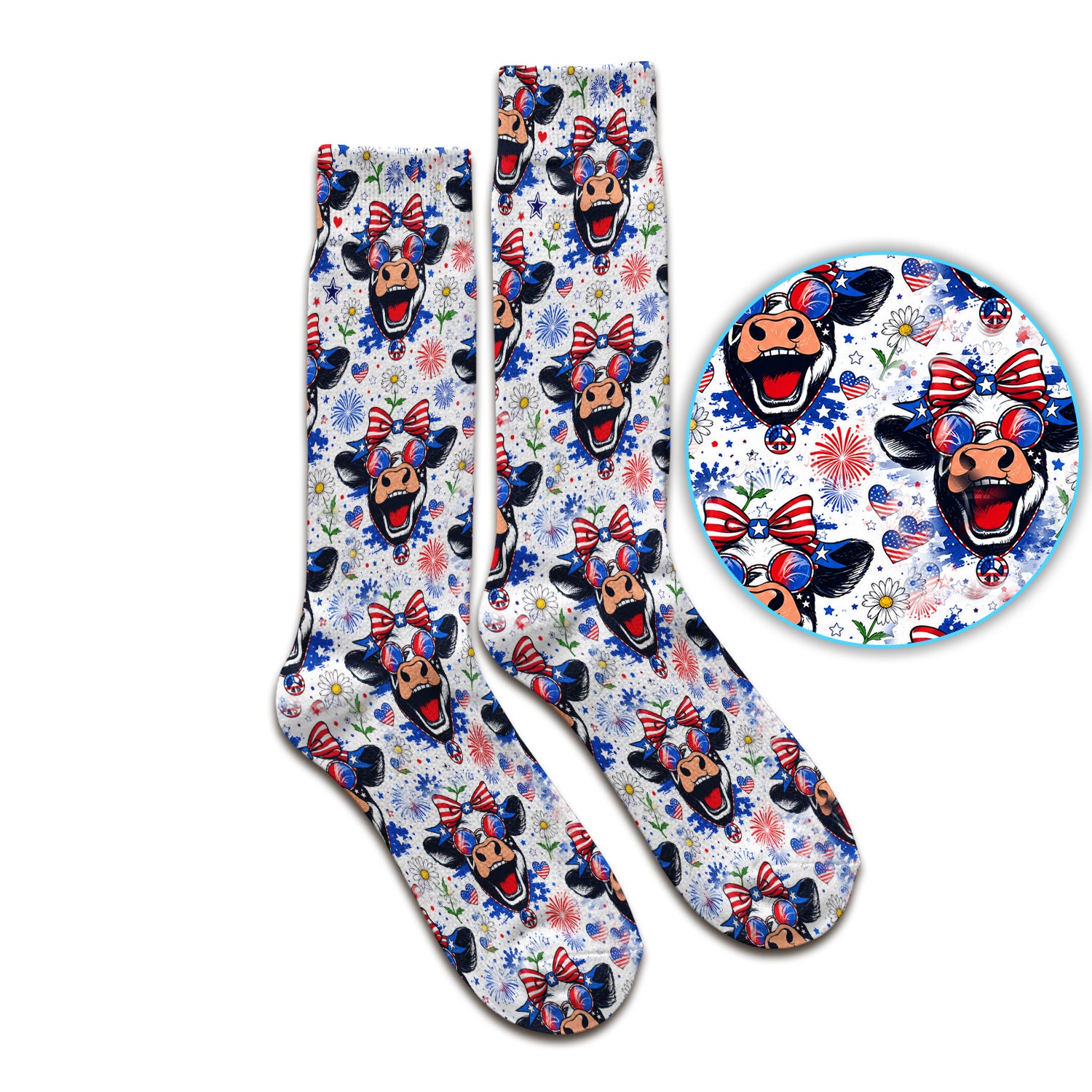 Funny Patriotic Cow Nurse Print Socks, Adult Socks for Men and Women
