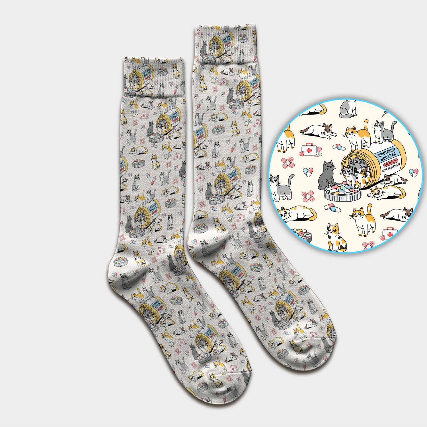 Cute Cat Serotonin Booster Pattern Medical Socks, Breathable Fabrics Medical Uniform