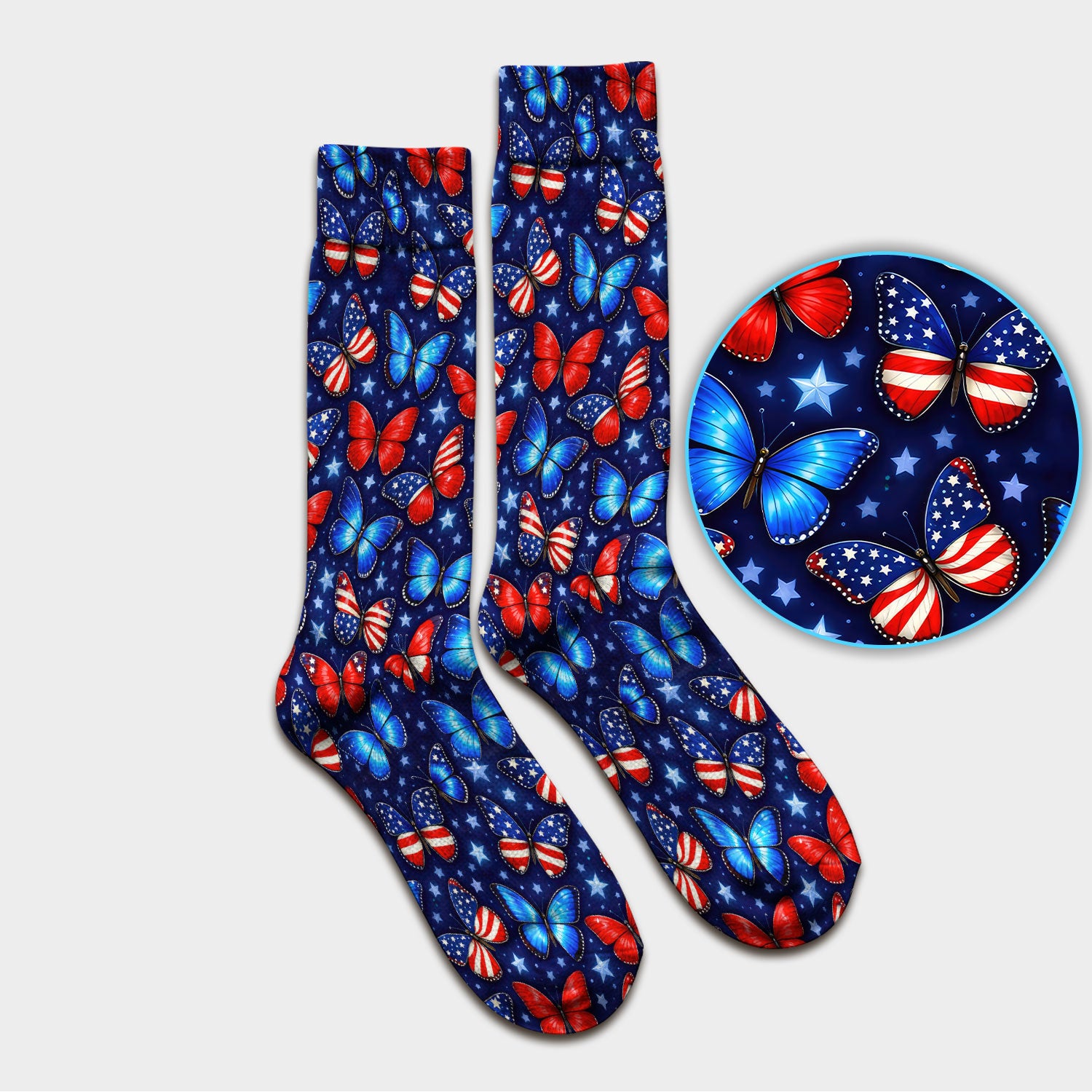 Patriotic Butterfly Stars Pattern Socks, Adult Socks for Men and Women