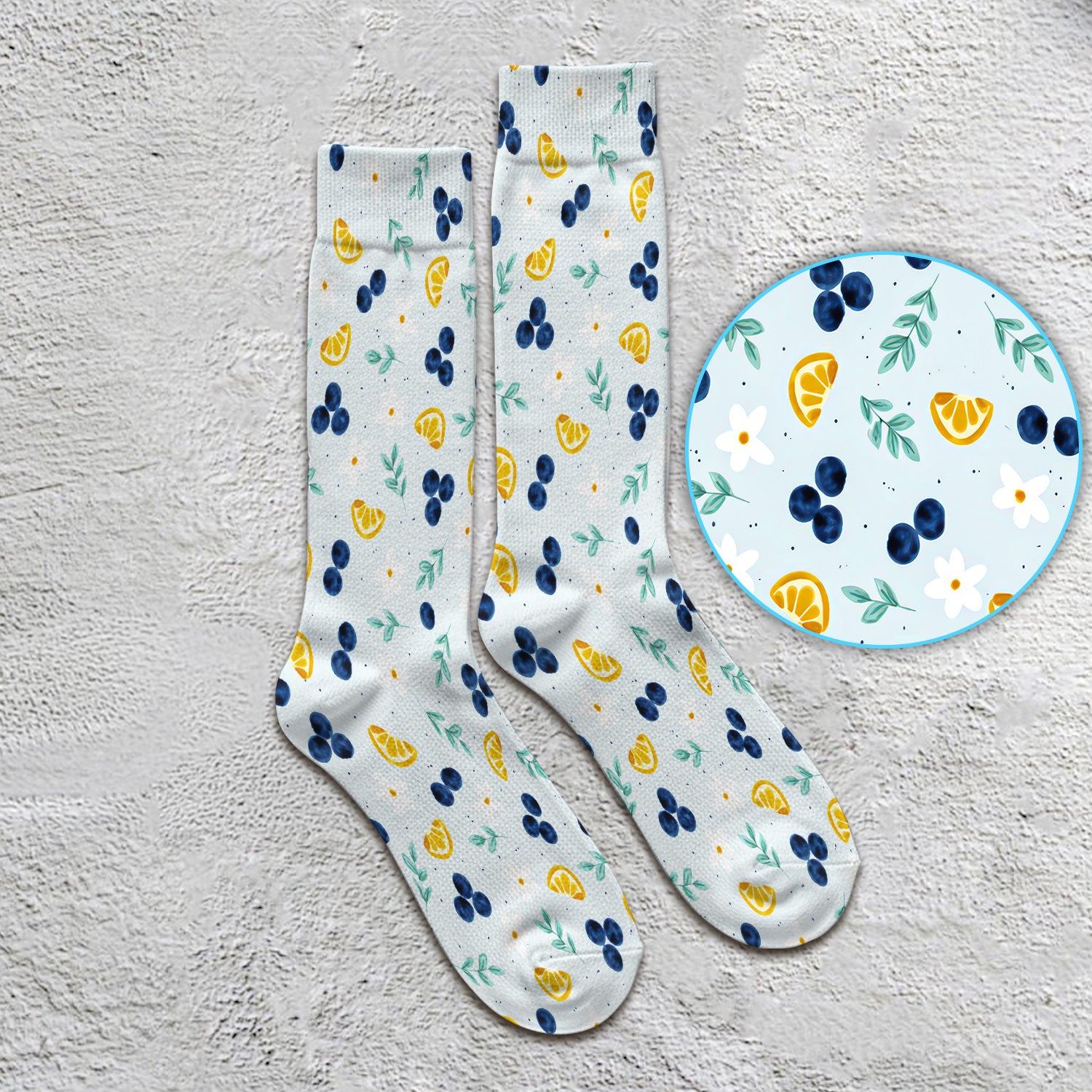 Blueberry Lemon Daisy Pattern Socks, Adult Socks for Men and Women