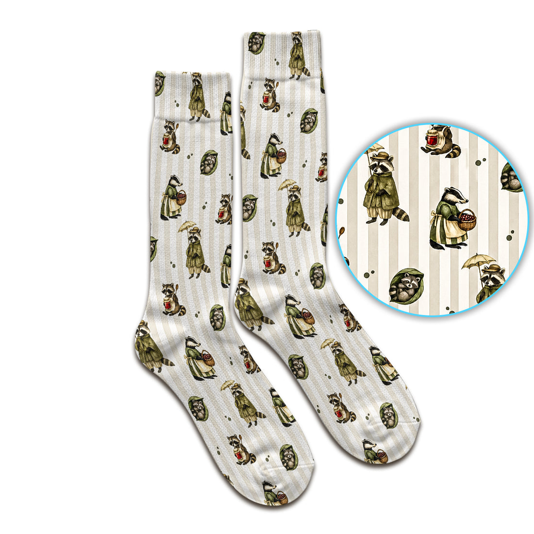 Cute Woodland Raccoon Print Socks, Adult Socks for Men and Women