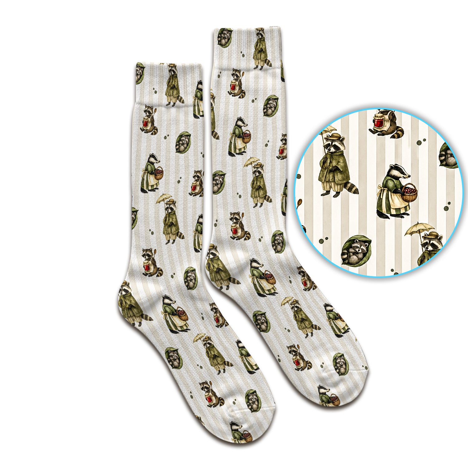 Cute Woodland Raccoon Print Socks, Adult Socks for Men and Women