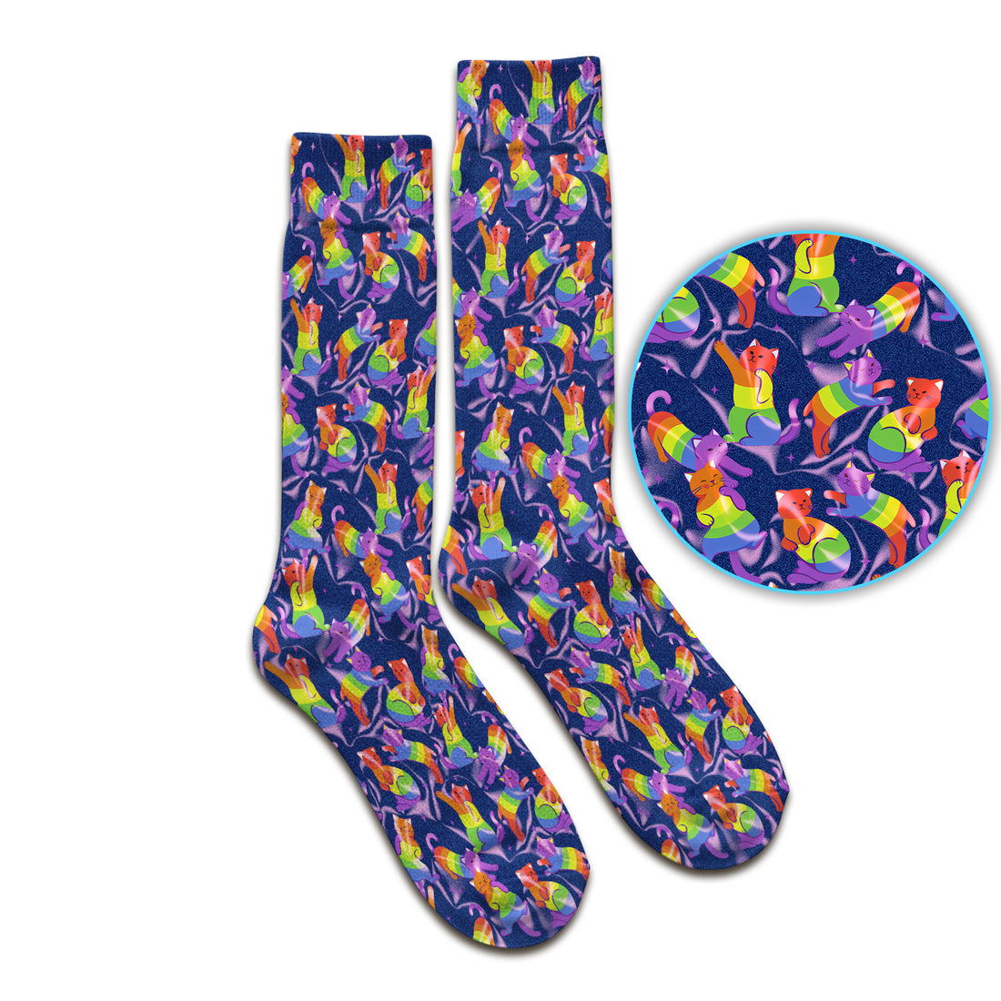 Rainbow Pride Cat Pattern Socks, Adult Socks for Men and Women