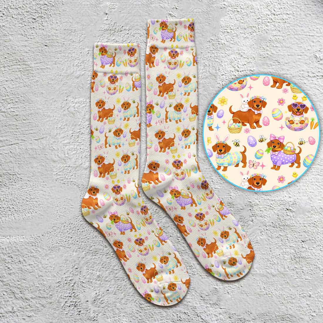 Cute Easter Dachshund Dog Pattern Socks, Adult Socks for Men and Women