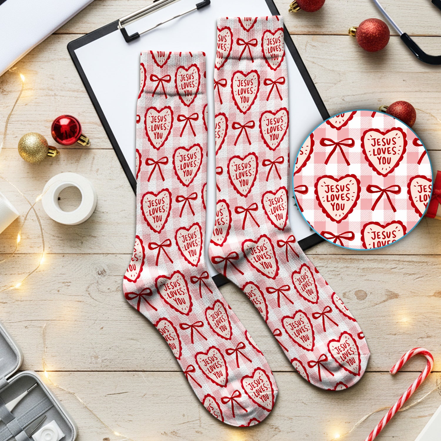 Jesus Loves You Heart Plaid Socks, Breathable Fabrics Medical Uniform