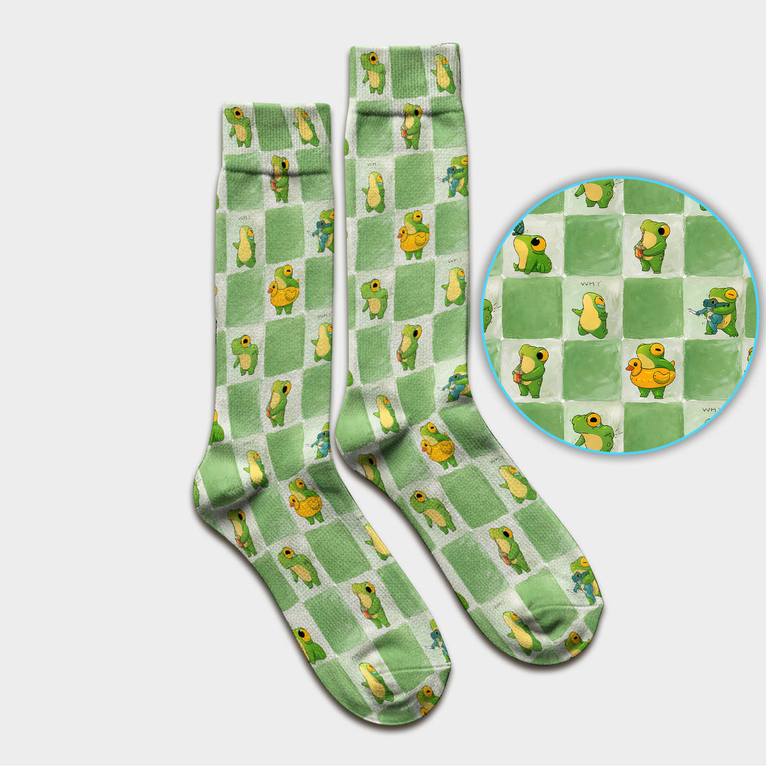 Cute Frog Duck Checkerboard Pattern Socks, Adult Socks for Men and Women