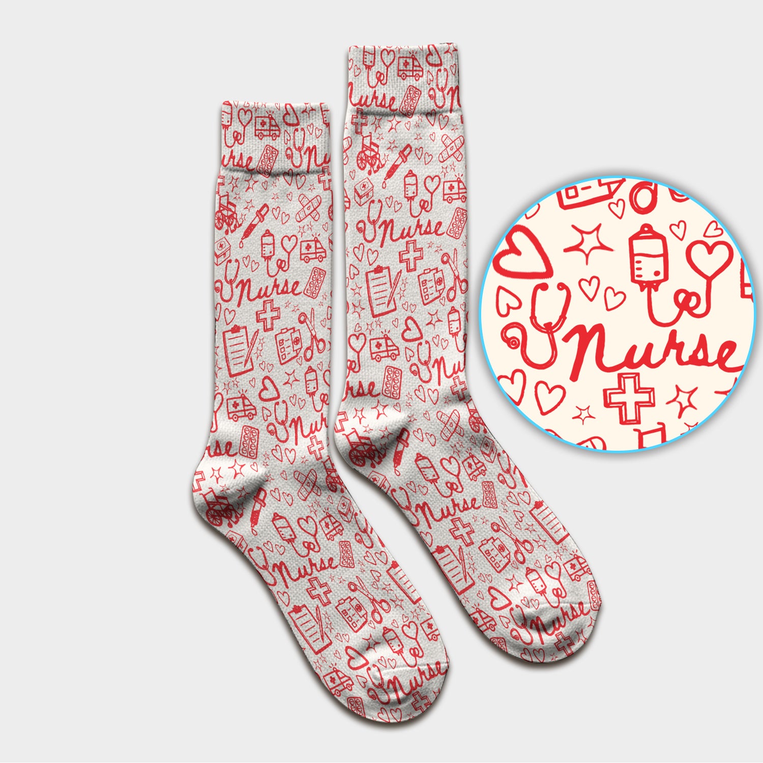 Cute Nurse Heart Medical Pattern Socks, Breathable Fabrics Medical Uniform