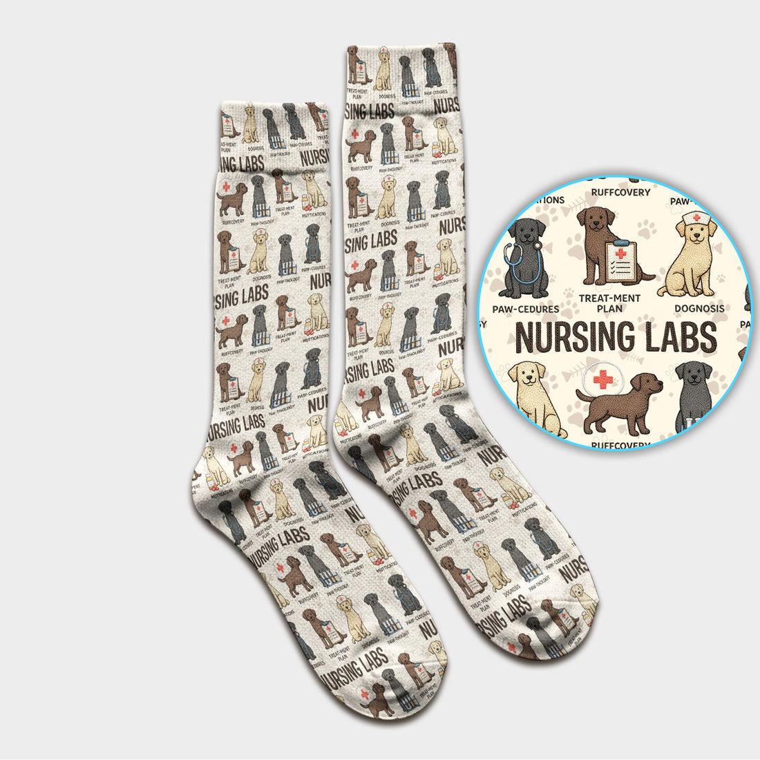Playful Nursing Labs Dog Pattern Socks, Breathable Fabrics Medical Uniform