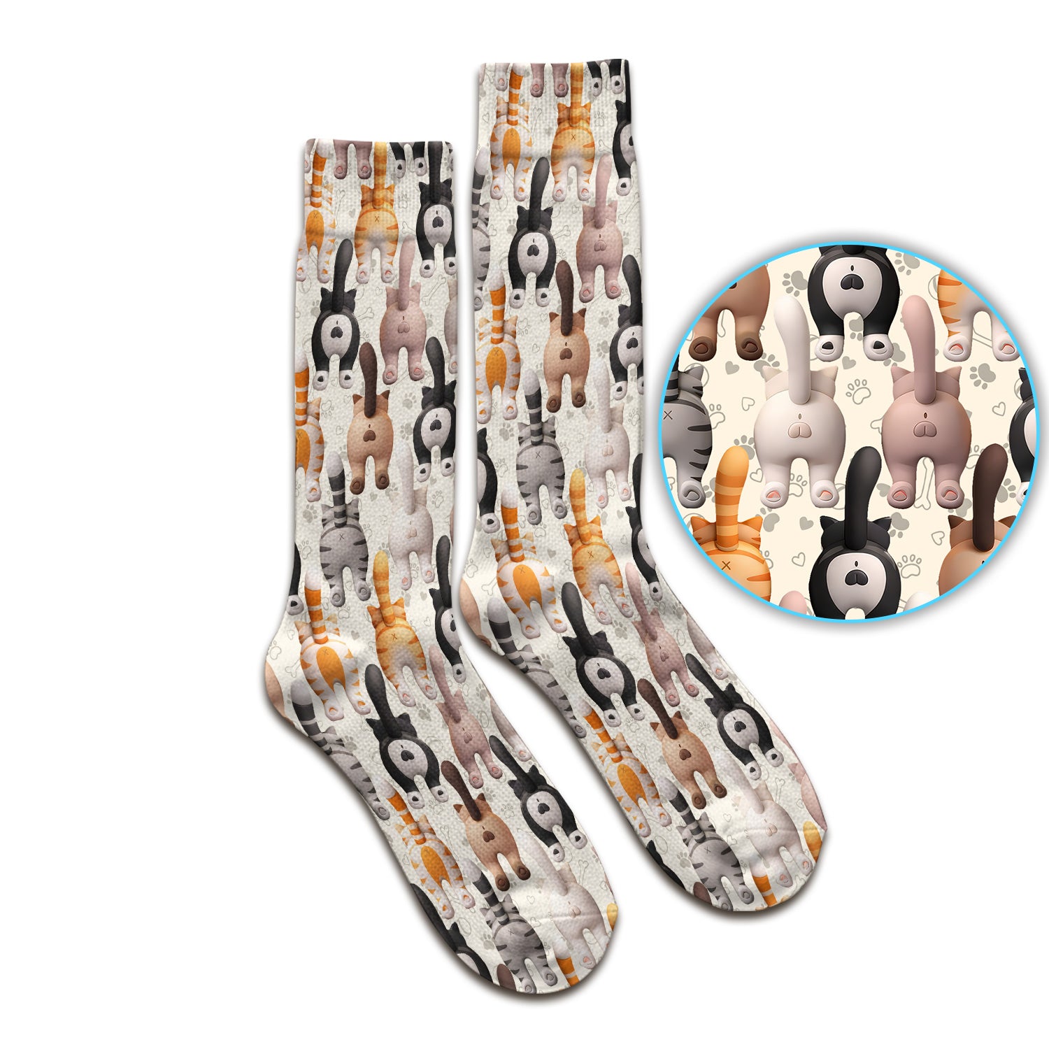 Funny Cat Butt Paw Print Pattern Socks, Breathable Fabrics Medical Uniform