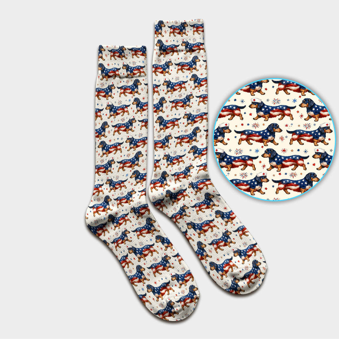 Patriotic Dachshund Dog American Flag Pattern Nurse Socks, Adult Socks for Men and Women
