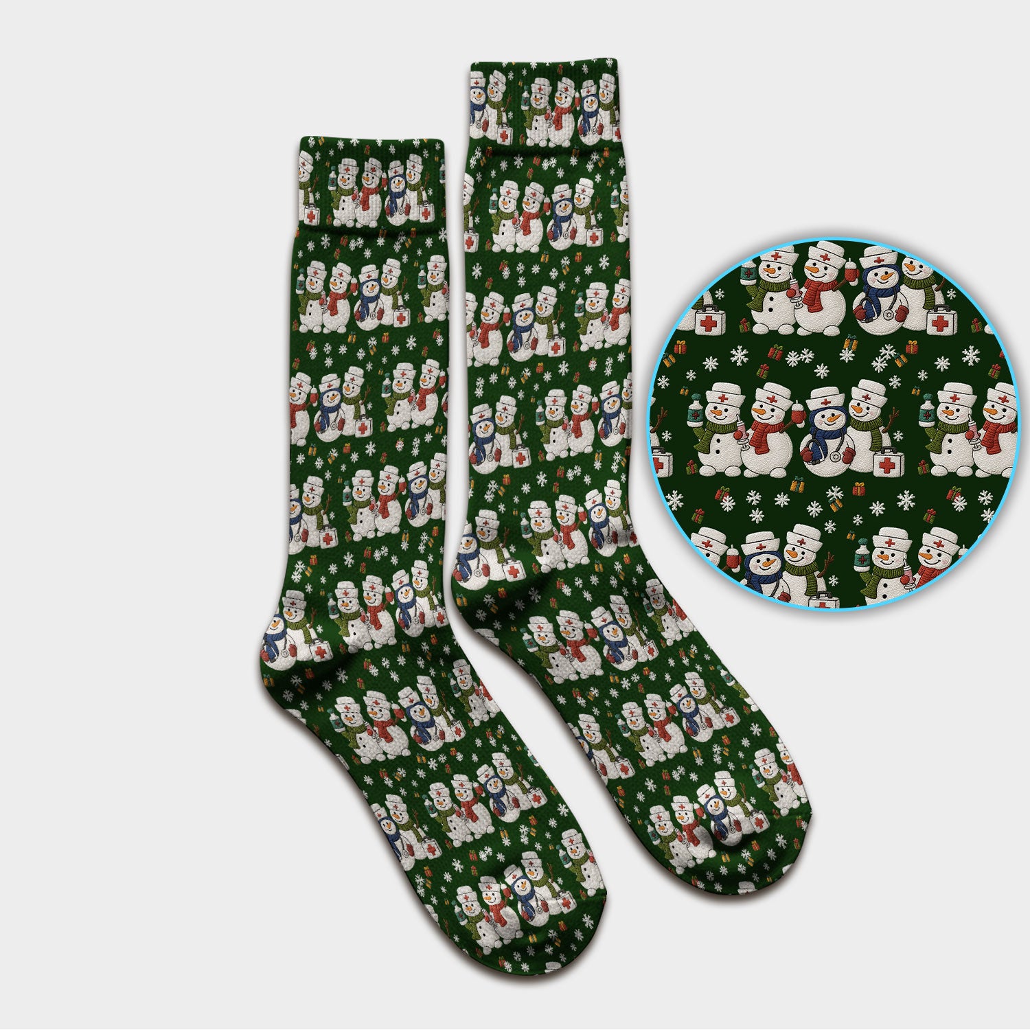 Cute Christmas Snowman Nurse Pattern Print Socks, Adult Socks for Men and Women