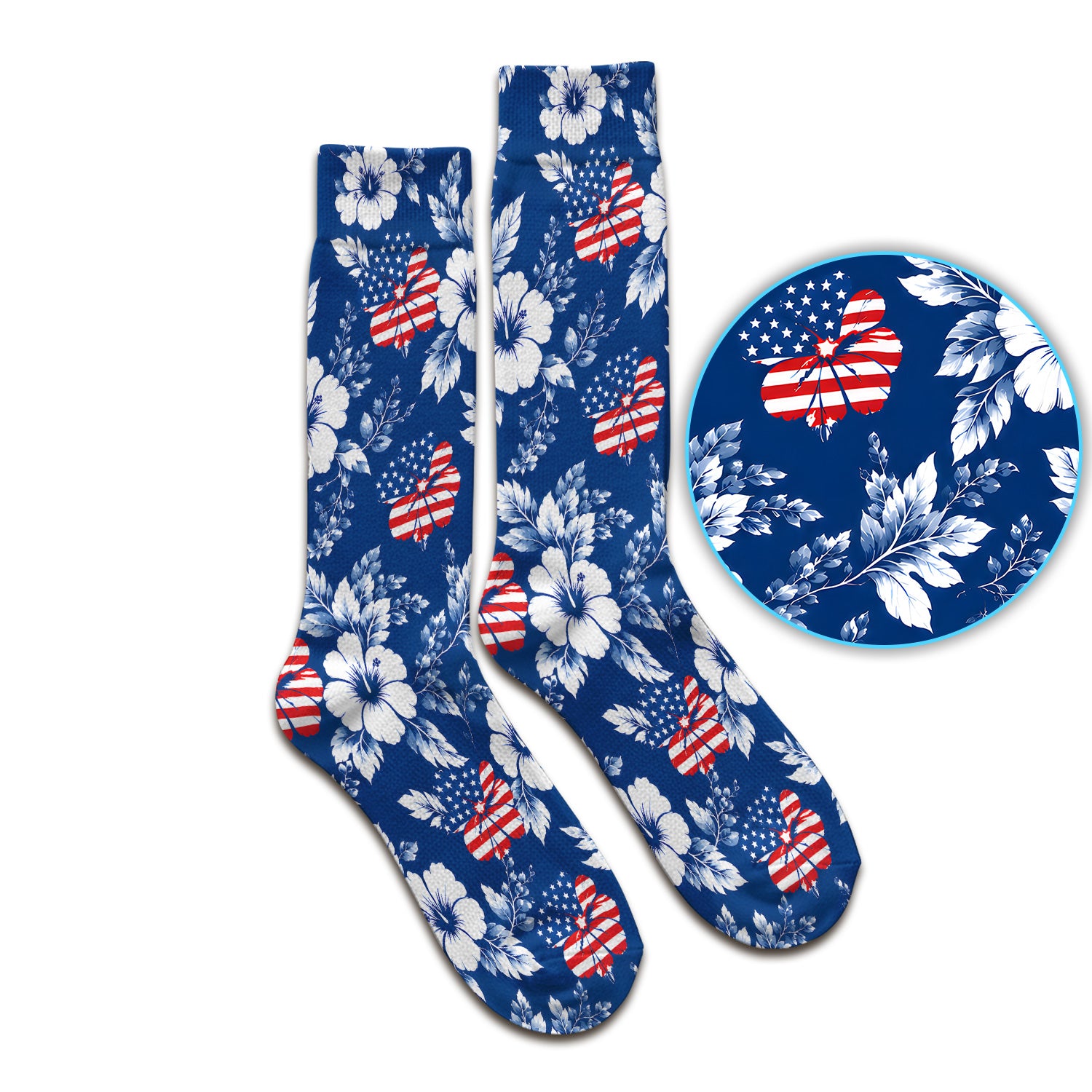 Patriotic Butterfly Floral Nurse for RN & CNA, American Flag Healthcare Workers Uniform Socks, Adult Socks for Men and Women