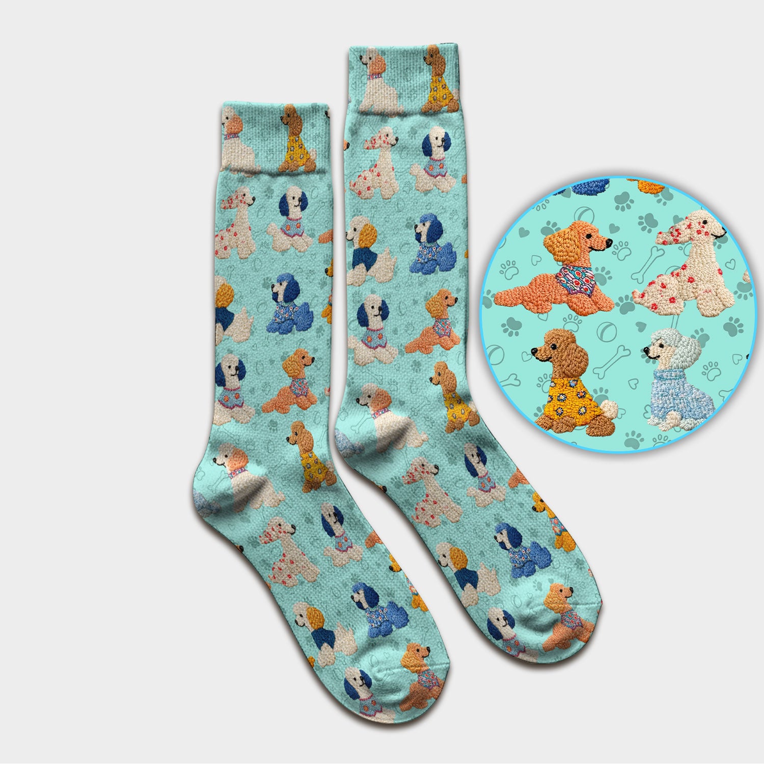 Cute Colorful Poodle Pattern Socks, Breathable Fabrics Medical Uniform