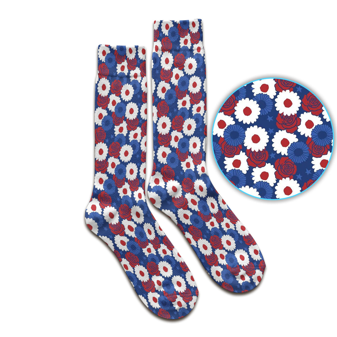 Daisy Rose Floral Pattern Socks, Adult Socks for Men and Women