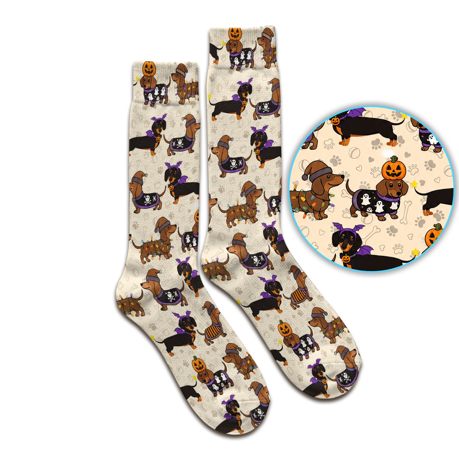 Halloween Dachshund with Pumpkin Ghost Print Socks, Adult Socks for Men and Women