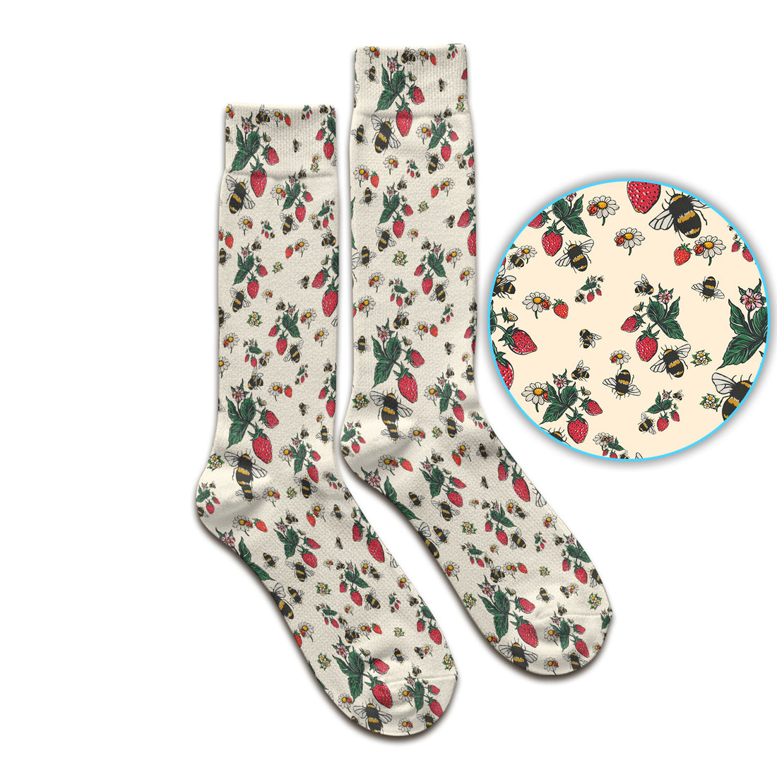 Cute Strawberry Bee Daisy Floral Pattern Scrub Socks, Socks for Nurse Doctor