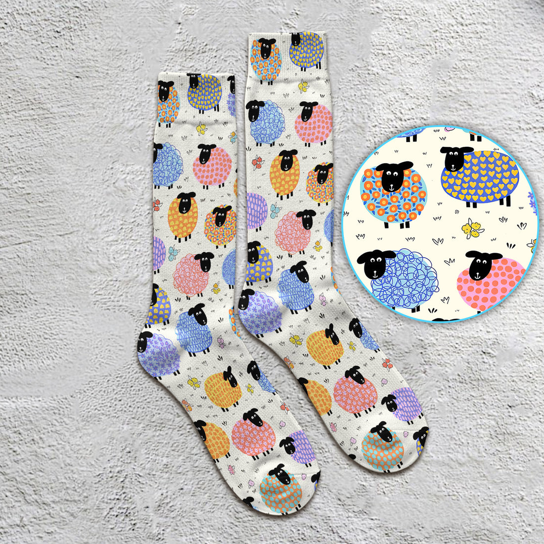 Funny Colorful Sheep Pattern Socks, Breathable Fabrics Medical Uniform