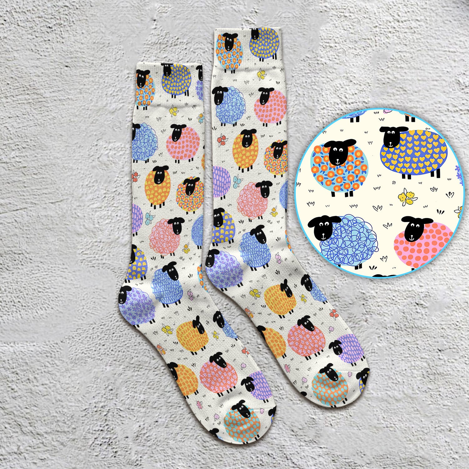 Funny Colorful Sheep Pattern Socks, Breathable Fabrics Medical Uniform