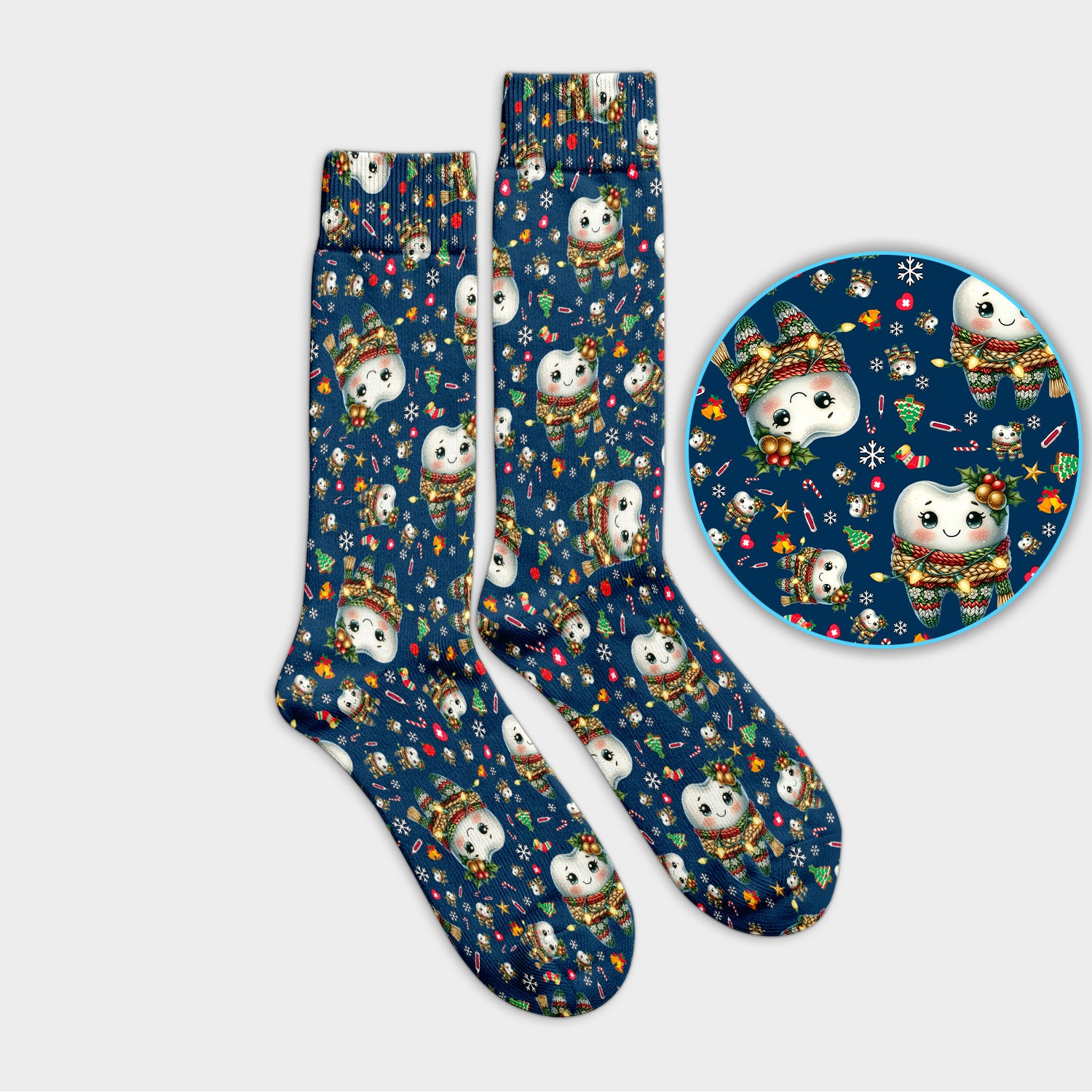 Funny Dental Christmas Socks, Cute Christmas Tooth Pattern Socks, Holiday Dentist Gift, Funny Dental Hygienist Socks For Women