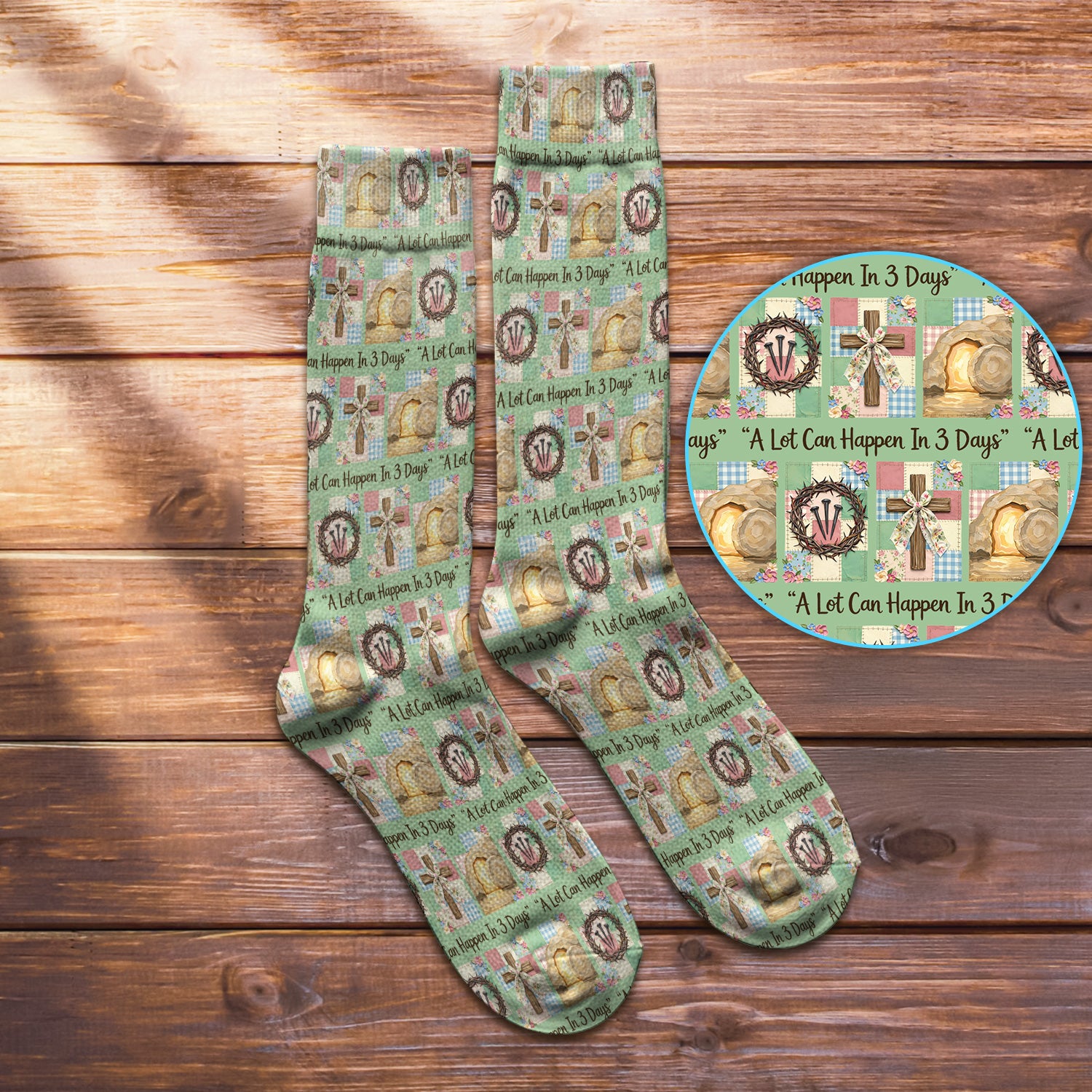 Christian Easter Cross Print Socks, Adult Socks for Men and Women
