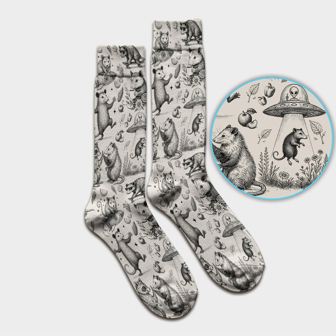 Funny Nurse Vintage Possum Raccoon High Five UFO Pattern Socks, Adult Socks for Men and Women