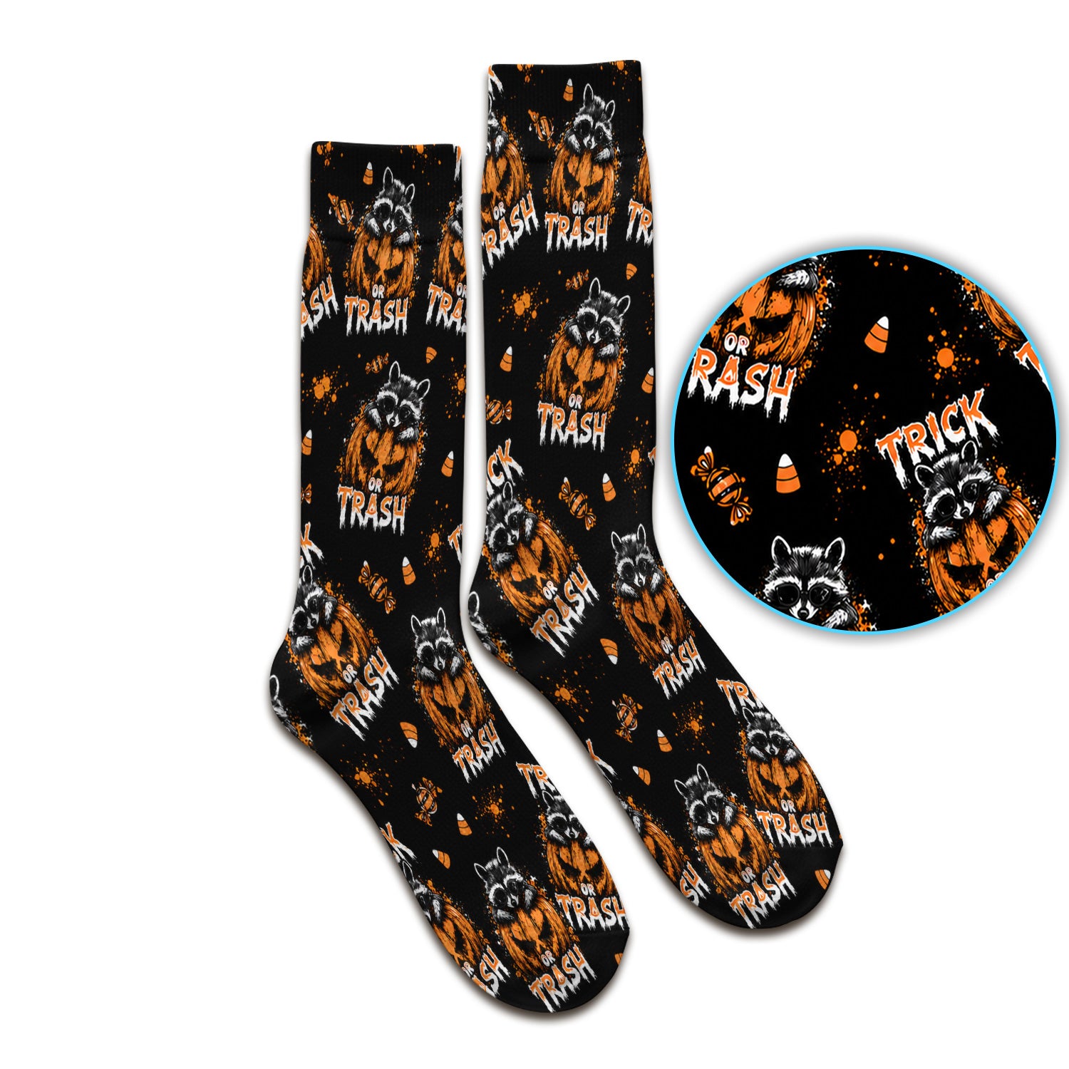 Funny Halloween Trick Or Trash Raccoon Socks, Adult Socks for Men and Women