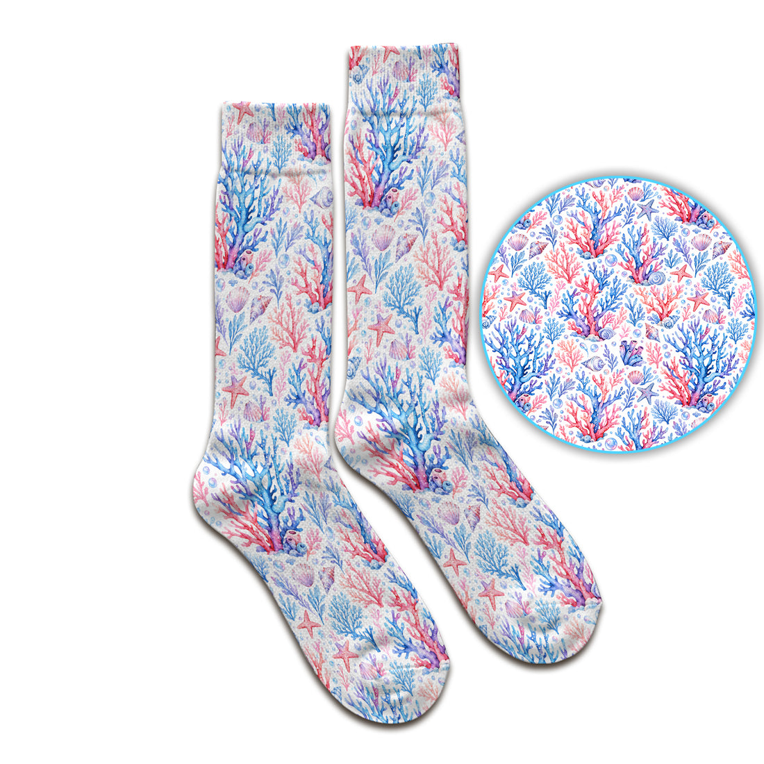 Watercolor Coral Reef Pattern Socks, Adult Socks for Men and Women