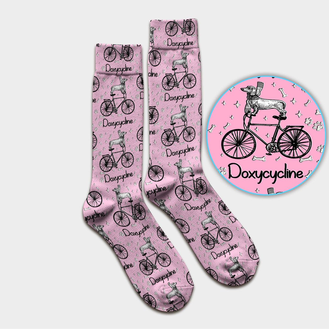 Funny Doxycycline Dog Bicycle Print Scrub Socks, Adult Socks for Men and Women