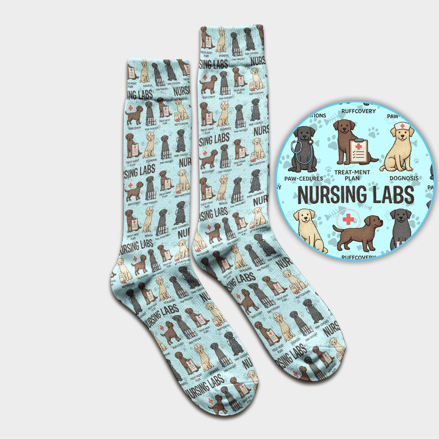 Playful Nursing Labs Dog Pattern Socks, Breathable Fabrics Medical Uniform