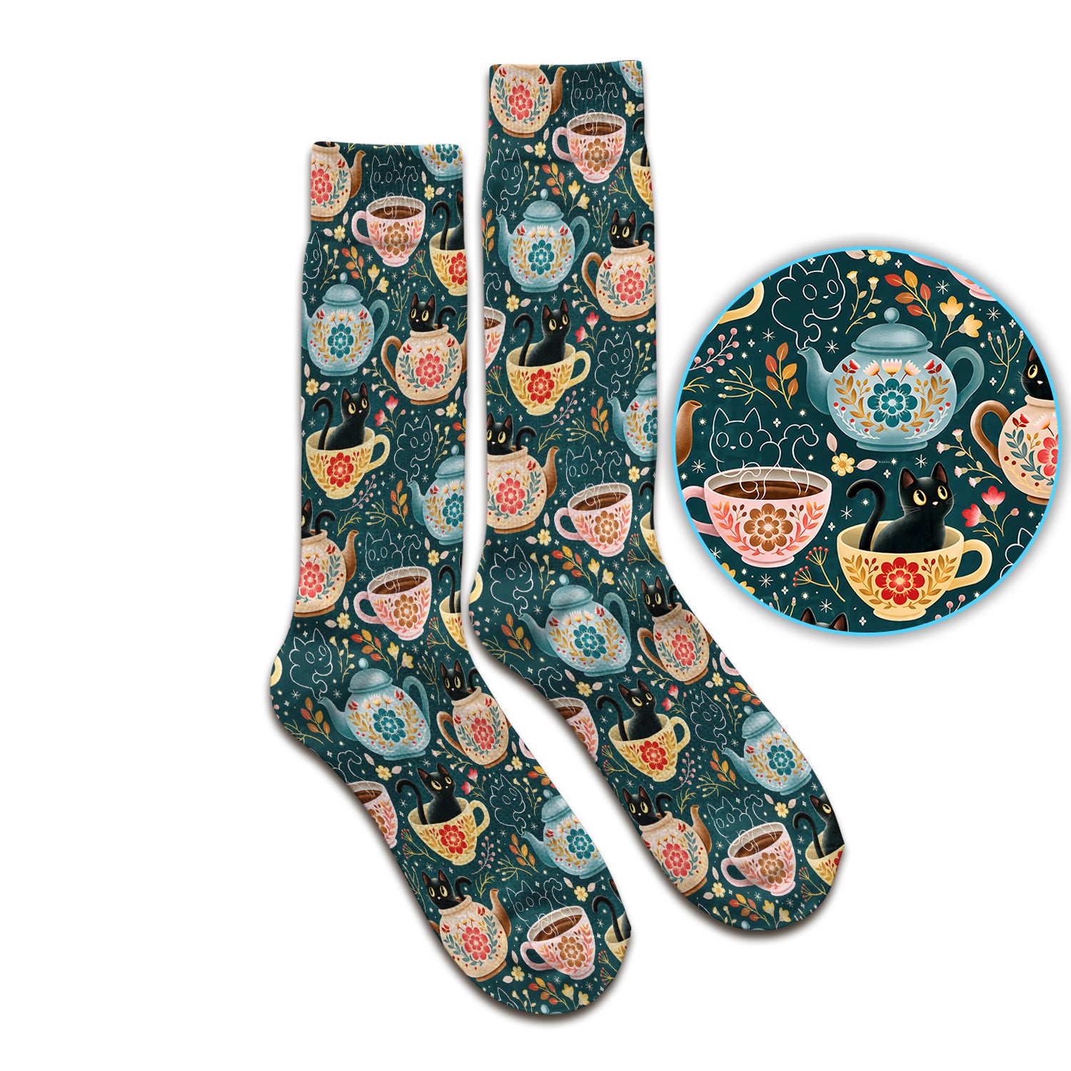 Black Cat Tea Party Veterinary Pattern Socks, Adult Socks for Men and Women