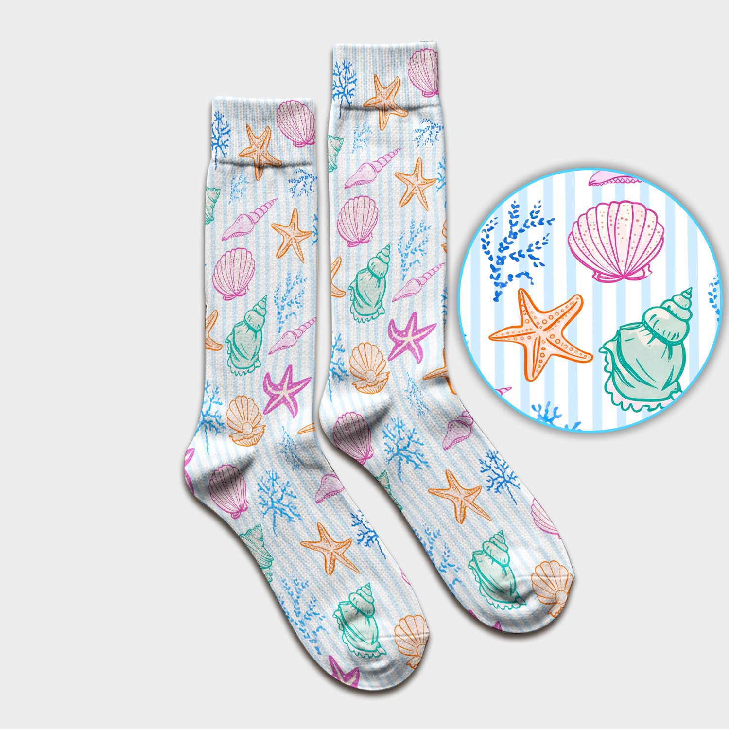 Colorful Seashell Starfish Ocean Stripe Pattern Sock, Breathable Fabrics Medical Uniform