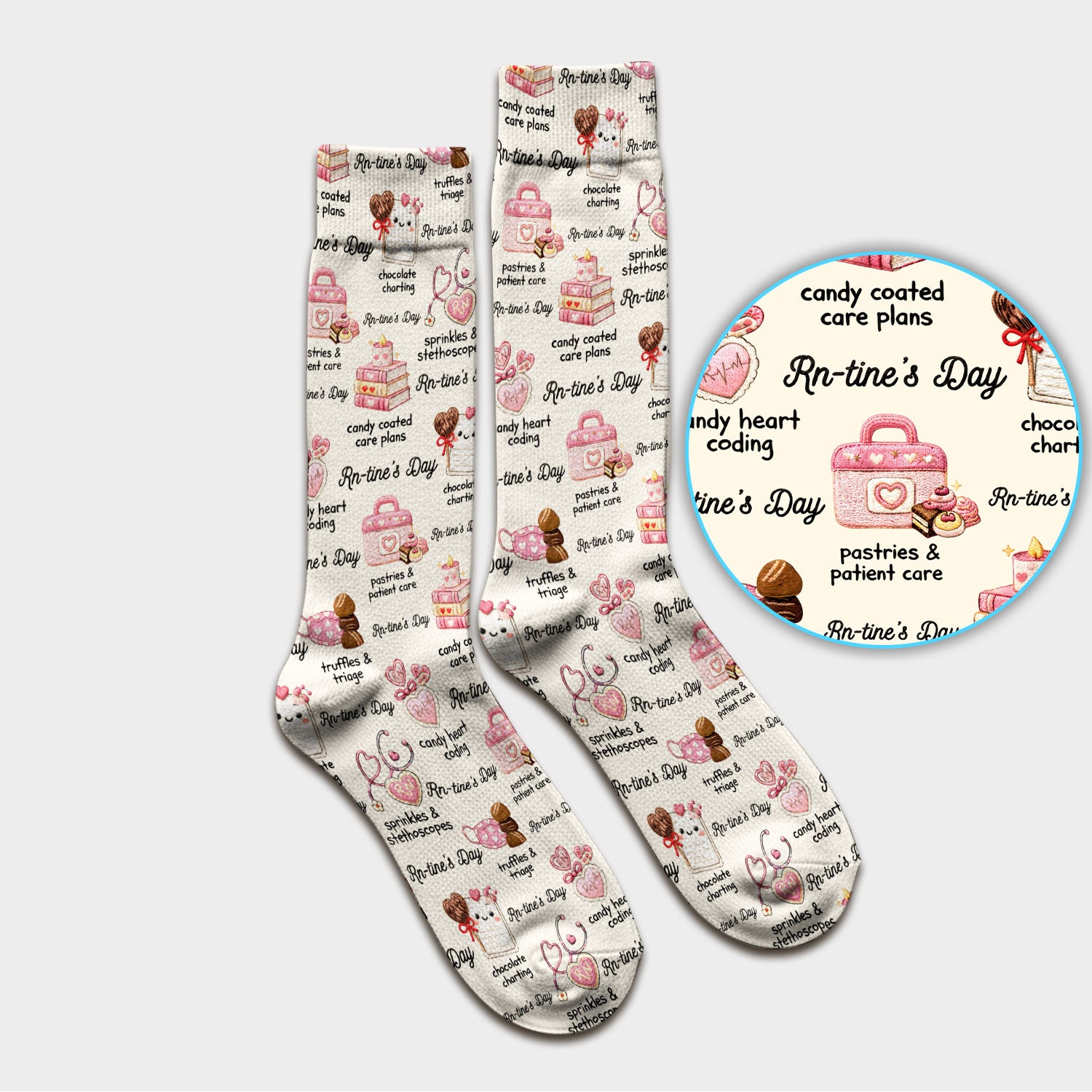 RN Sweets Valentine Stethoscope Socks, Breathable Fabrics Medical Uniform