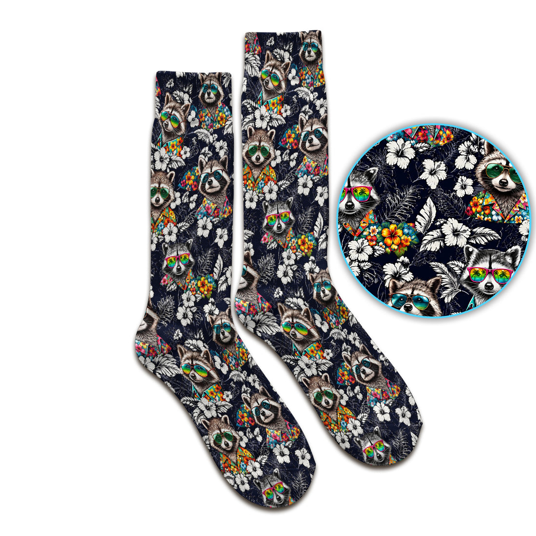 Tropical Raccoon Floral Pattern Socks, Adult Socks for Men and Women